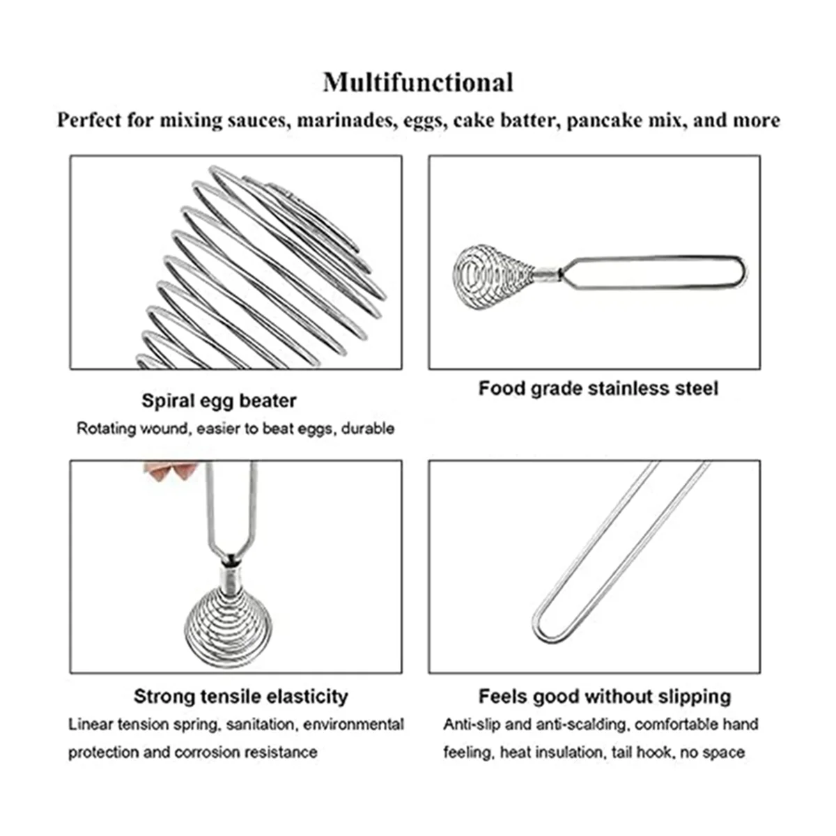 Stainless Steel Spring Coil Whisk Wire Whip-Cream Egg Beater -Cream Hand Mixer Kitchen Tool Accessories for Mixing – Durable Stainless Steel Construction with Functional, Easy-Use Details