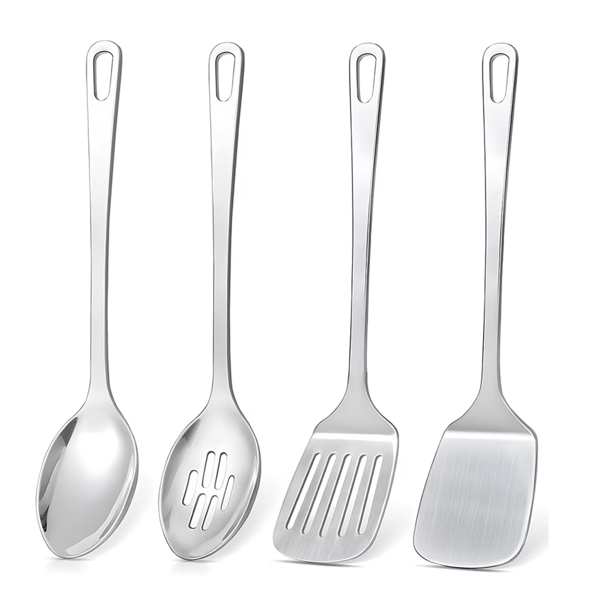 4 Pcs Cooking Utensils Set Stainless Steel Kitchen Utensils,Kitchen Tools Include Wok Spatula Serving Spoon,1 set * spatula set,Silver – Durable Stainless Steel Construction with Functional, Easy-Use Details
