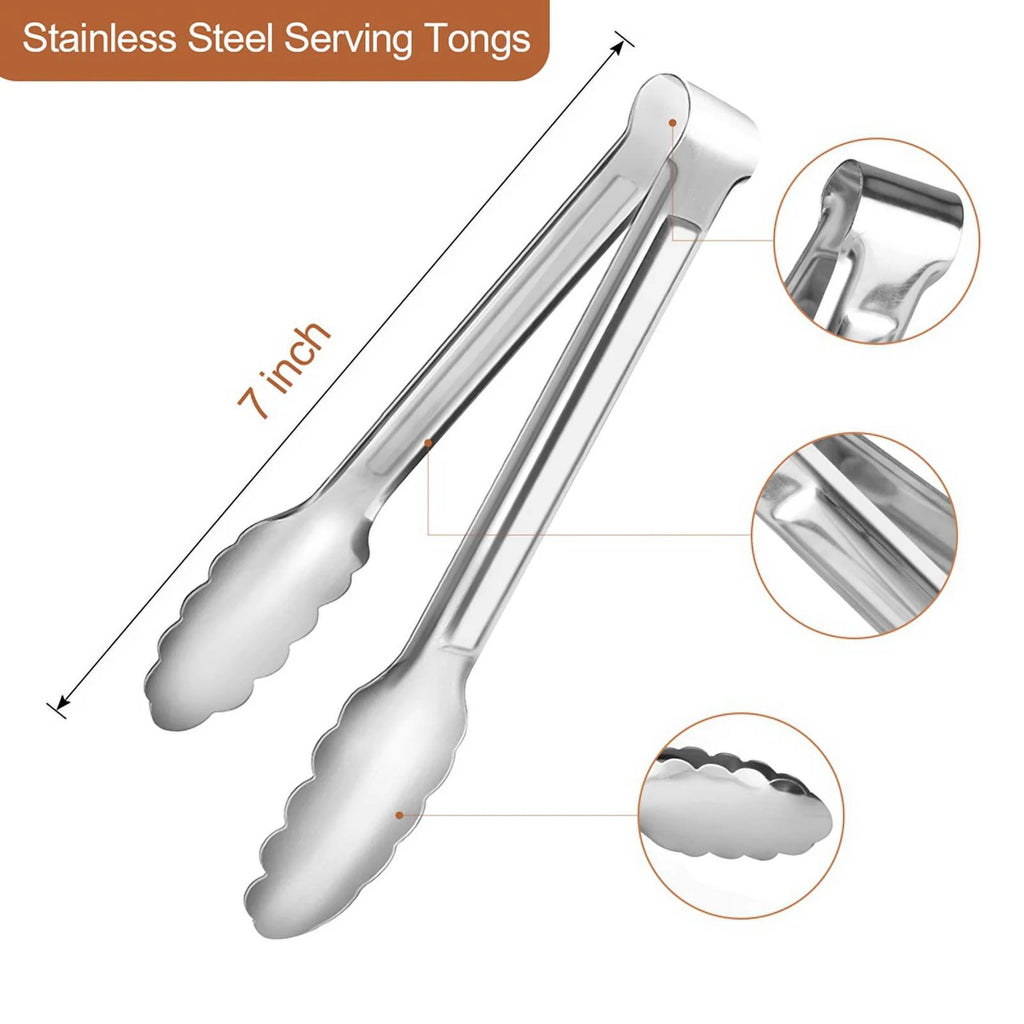 Unbranded 6 Pack Serving Tongs 7 Inch Stainless Steel Food Tongs for Salad Buffet Catering – Durable Stainless Steel Construction with Functional, Easy-Use Details