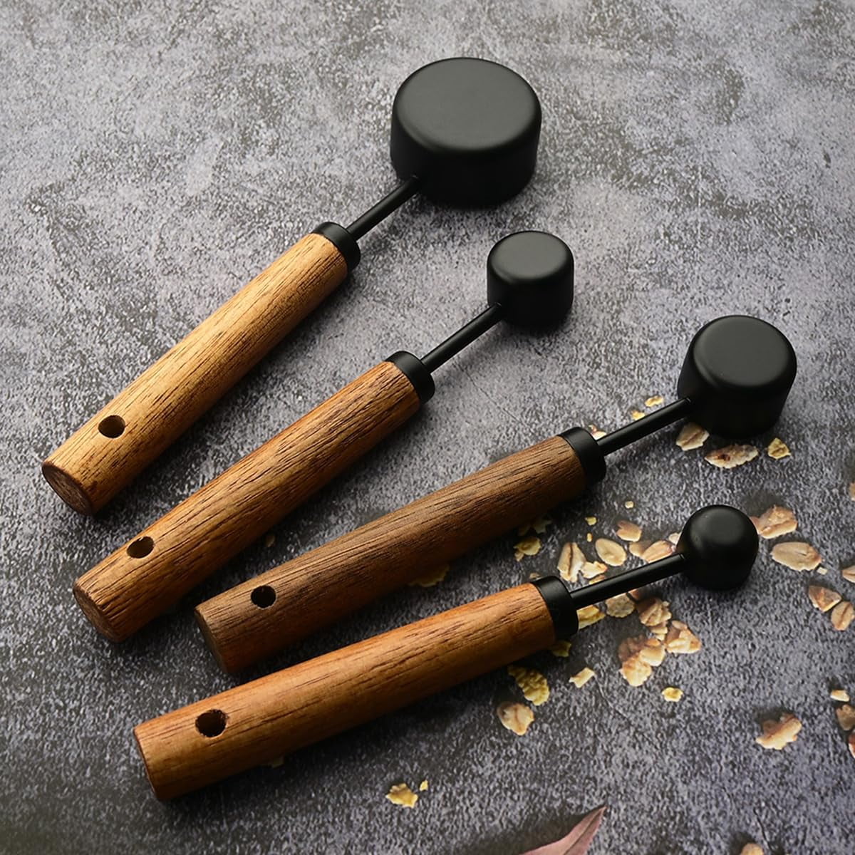 8 pieces Golden Measuring Cups Set and Measuring Spoons Set with Scale Wooden Handle Stainless Steel Dry & Liquid Measuring Cup for Cooking Baking – Convenient Carry Handles with Functional, Easy-Use Details