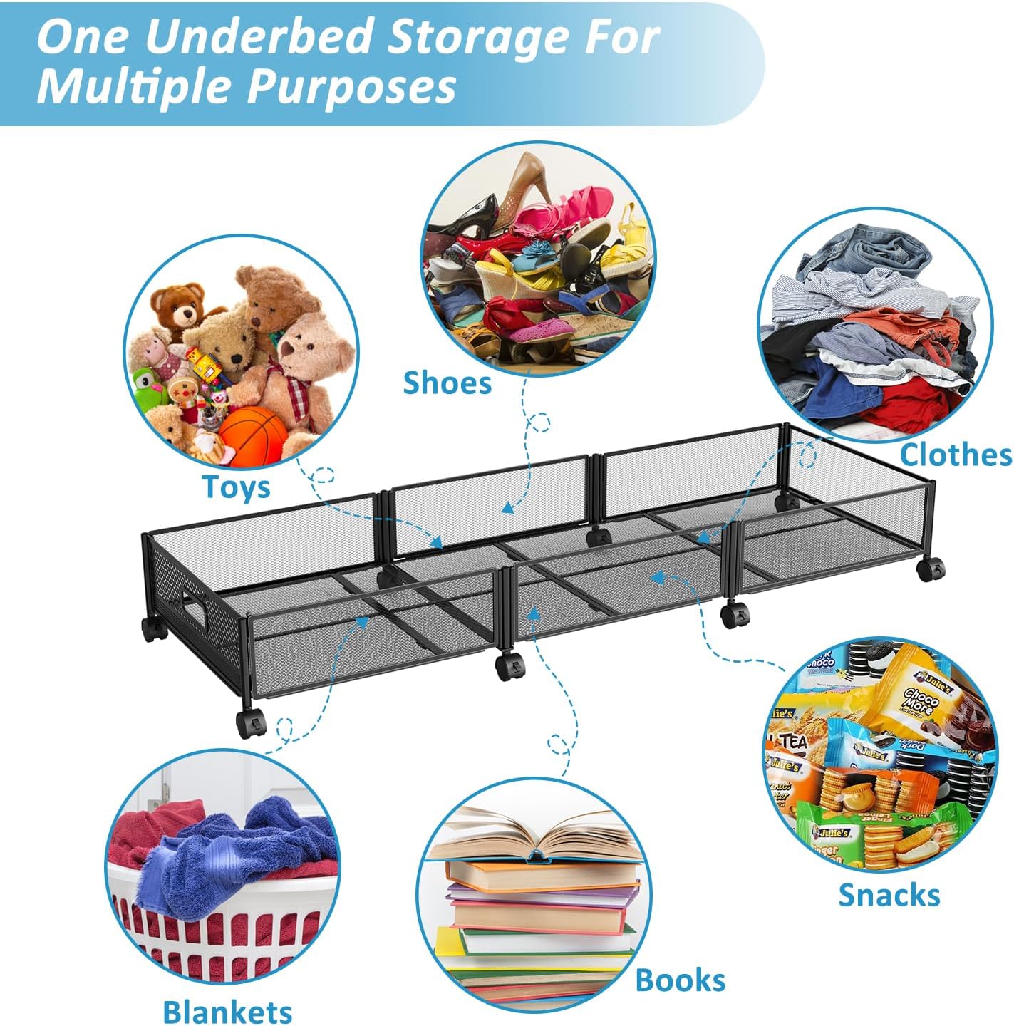47.2'' Long Under Bed Storage on Wheels 57.6L Large Capacity Rolling Under the Bed Storage Containers Tool-Free Assembly Foldable Underbed Shoes Clothes Toy Drawers – Everyday Household Format with Functional, Easy-Use Details