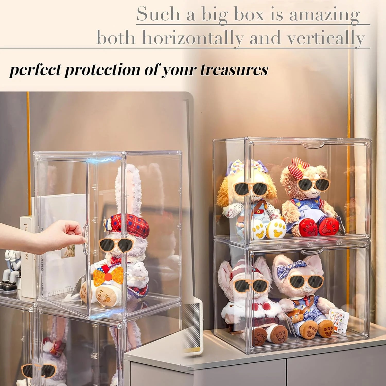 XXX-Large Clear Acrylic Display Case Boot Shoe Storage Boxes With An Adjustable Divider,2 Pack 2 Tiers Clear Plastic Stackable Storage Bins With Lids Big Display Acrylic Box With Magnetic Door – Everyday Household Format with Functional, Easy-Use Details