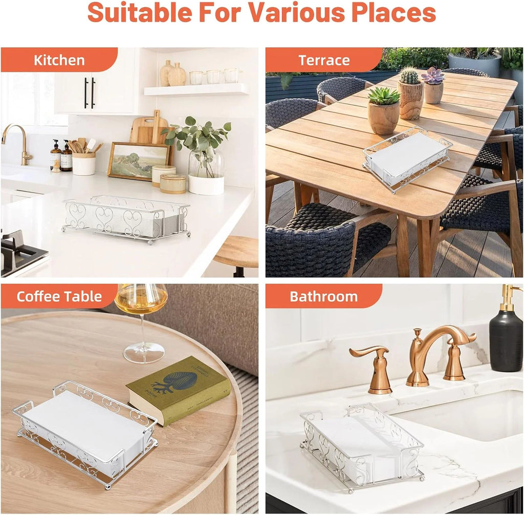 Napkin Holder & Guest Towel Tray - Stainless Steel Disposable Paper Towel Dispenser for Bathroom Table Kitchen Countertop Dinner Table Vanity – Durable Stainless Steel Construction with Functional, Easy-Use Details