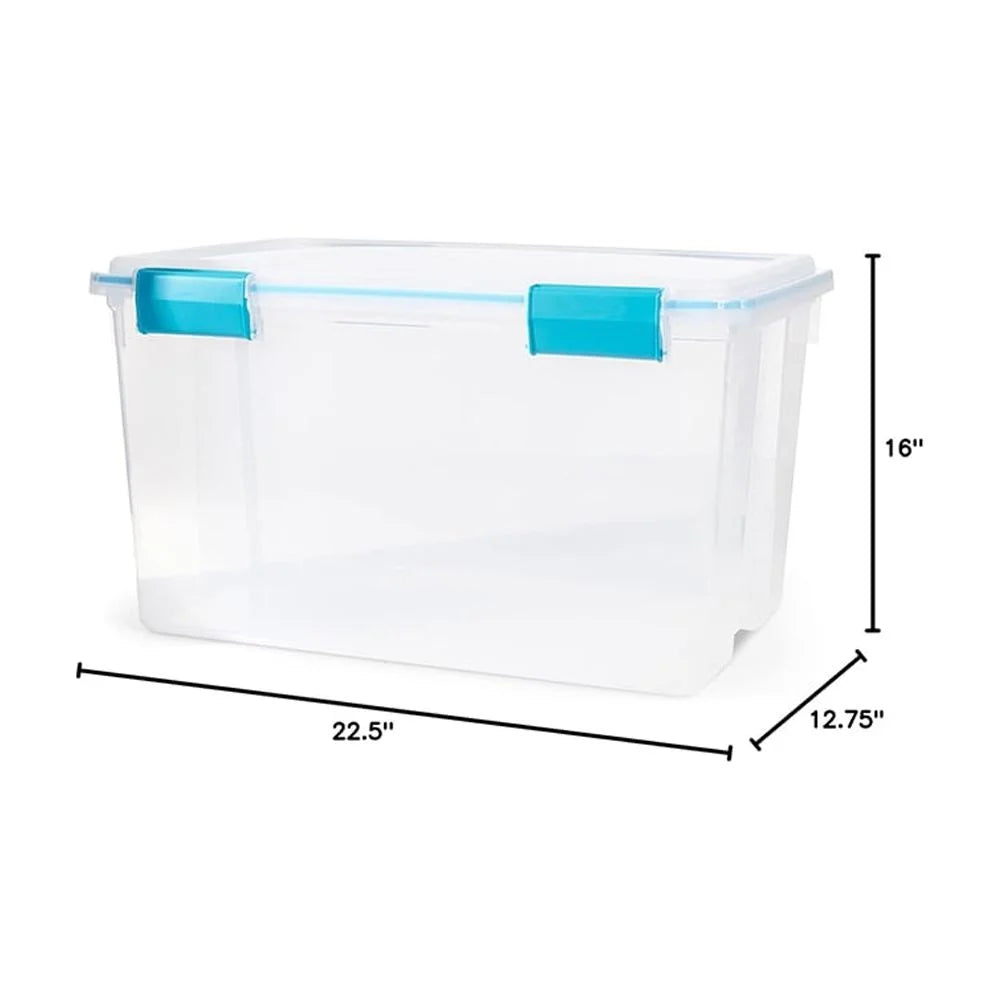 4-Pack 54 Qt Stackable Clear Storage Bins with Durable Latching Lids Space-Saving Sturdy Storage Box For Home Office Organization Clear Base and Lid – Stackable Organization with Functional, Easy-Use Details