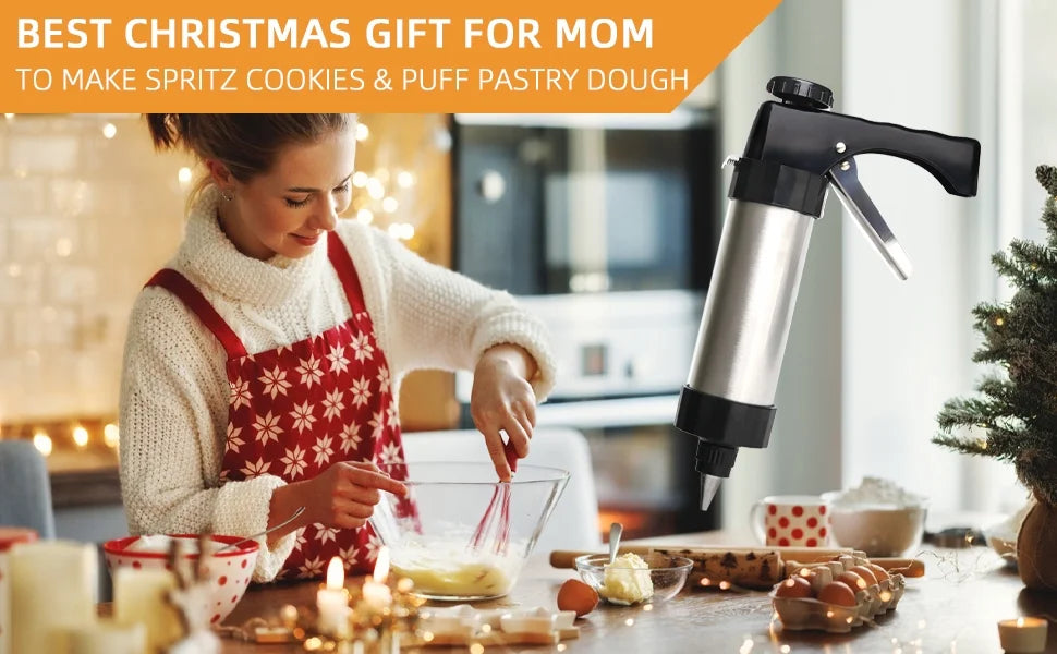 Stainless Steel Cookies Press Cookies Press for Baking,Cookie Press Gun Kit with 13 Cookie Discs and 8 Piping Tips for DIY cake Maker Decorating Baking Supplies – Durable Stainless Steel Construction with Functional, Easy-Use Details