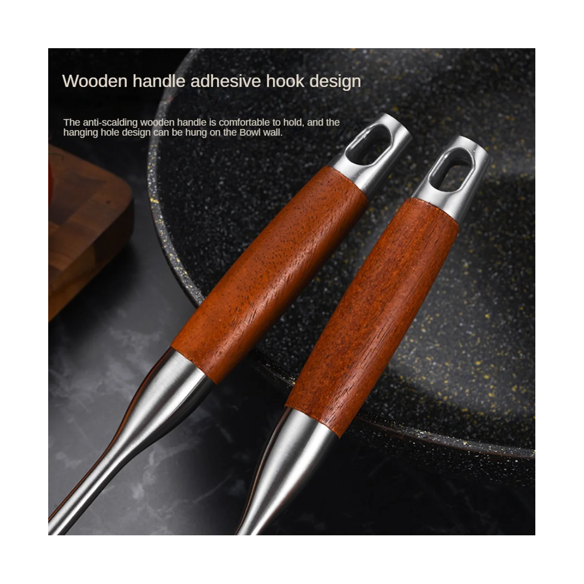 Stainless Steel for Carbon Steel Stainless Steel Wok Metal Wok Tools Set Wooden Handle Soup Ladle – Convenient Carry Handles with Functional, Easy-Use Details