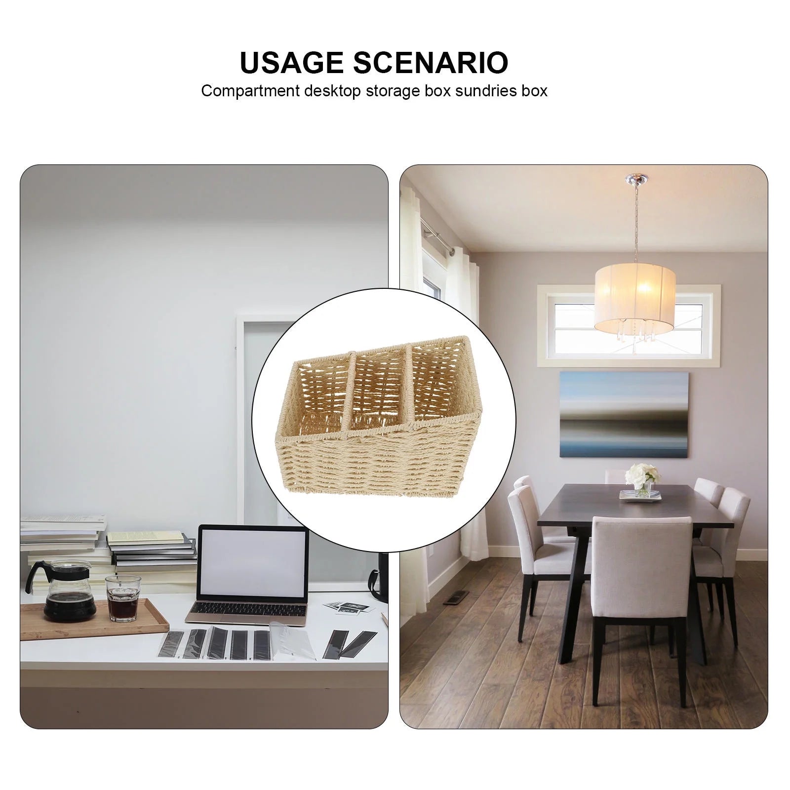 2pcs Woven 3 Compartments Woven Storage Box Bin Makeup Container Cube Organizer Divider for Home Bathroom Bedroom Closet Table Remote Beige – Multiroom Organization Format with Functional, Easy-Use Details
