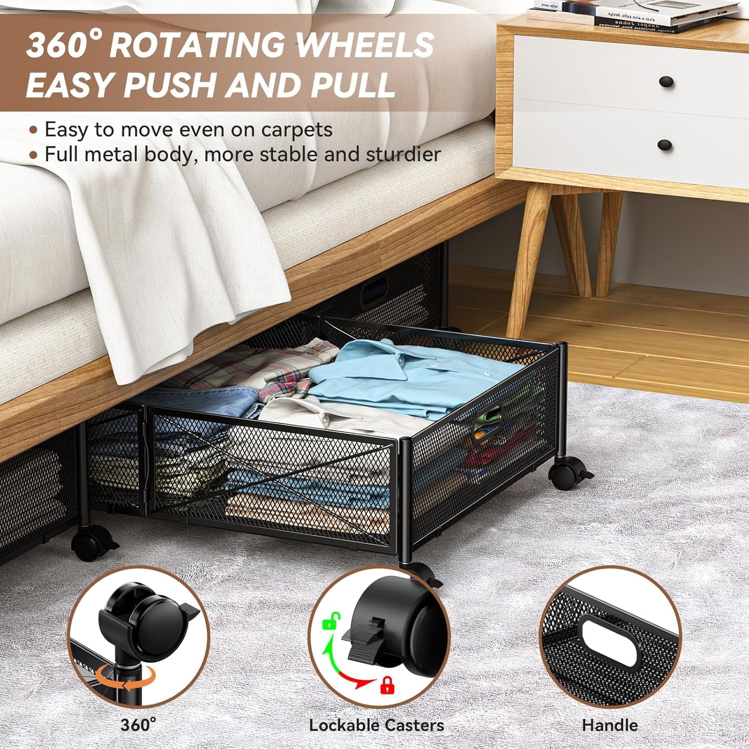 Under Bed Storage Containers with Wheels - Shoe Storage Organizer Drawer Tool-free Assembly Metal Underbed Storage for Bedroom Clothes Shoes Blankets - 2Pack – Everyday Household Format with Functional, Easy-Use Details
