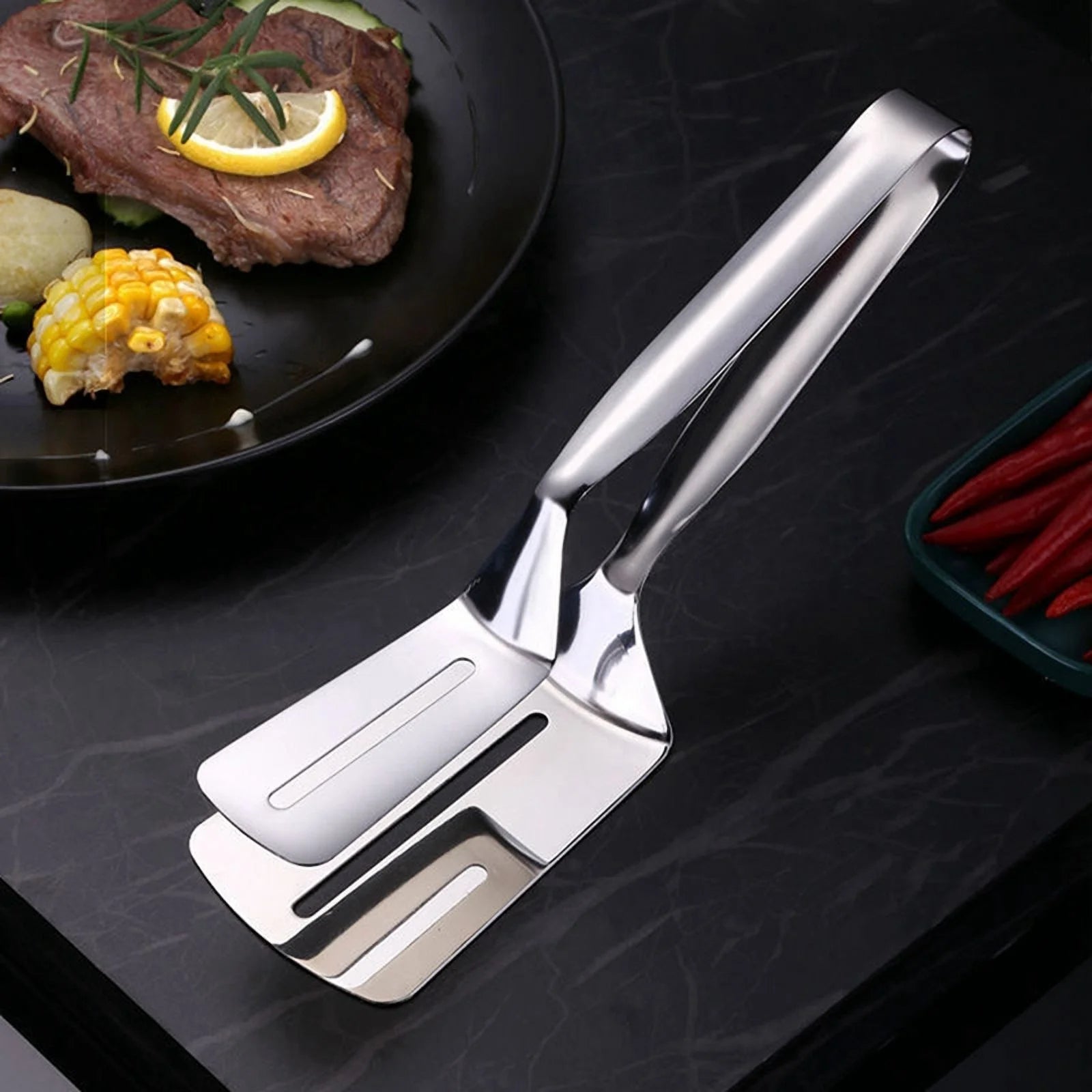 Stainless Steel Double-Sided Shovel Clip Stainless Steel Spatula Kitchen Tongs,Grill Clamp Flipping Spat – Durable Stainless Steel Construction with Functional, Easy-Use Details