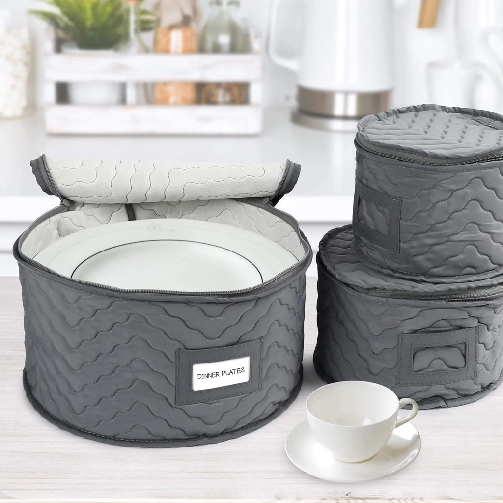 China Storage Containers - Quilted 6-Piece Set Storage Box- Stores Chinaware Stemware Dinnerware Dish Storage Service for 12 48 Pcs Felt Protectors Cardboard Dividers Included – Convenient Multi-Piece Set with Functional, Easy-Use Details