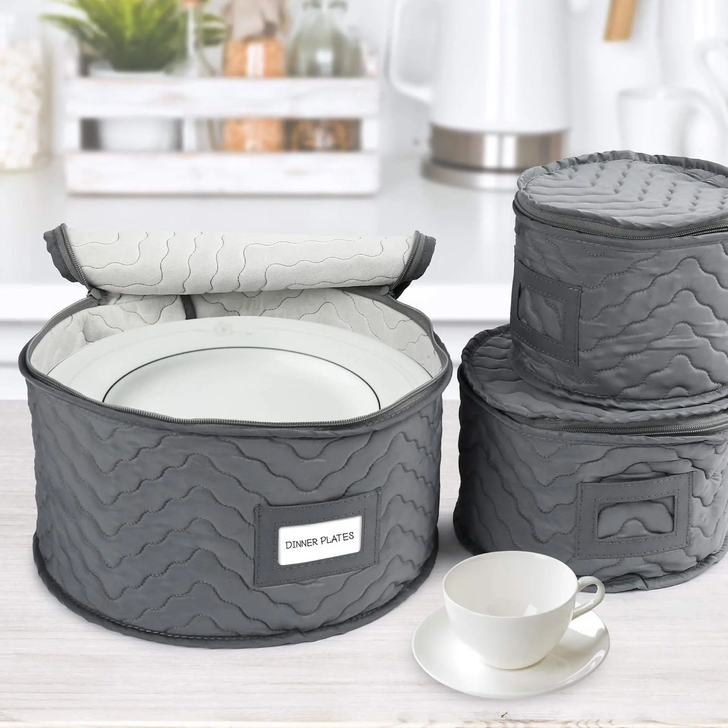 China Storage Containers - Quilted 6-Piece Set Storage Box- Stores Chinaware Stemware Dinnerware Dish Storage Service for 12 48 Pcs Felt Protectors Cardboard Dividers Included – Convenient Multi-Piece Set with Functional, Easy-Use Details