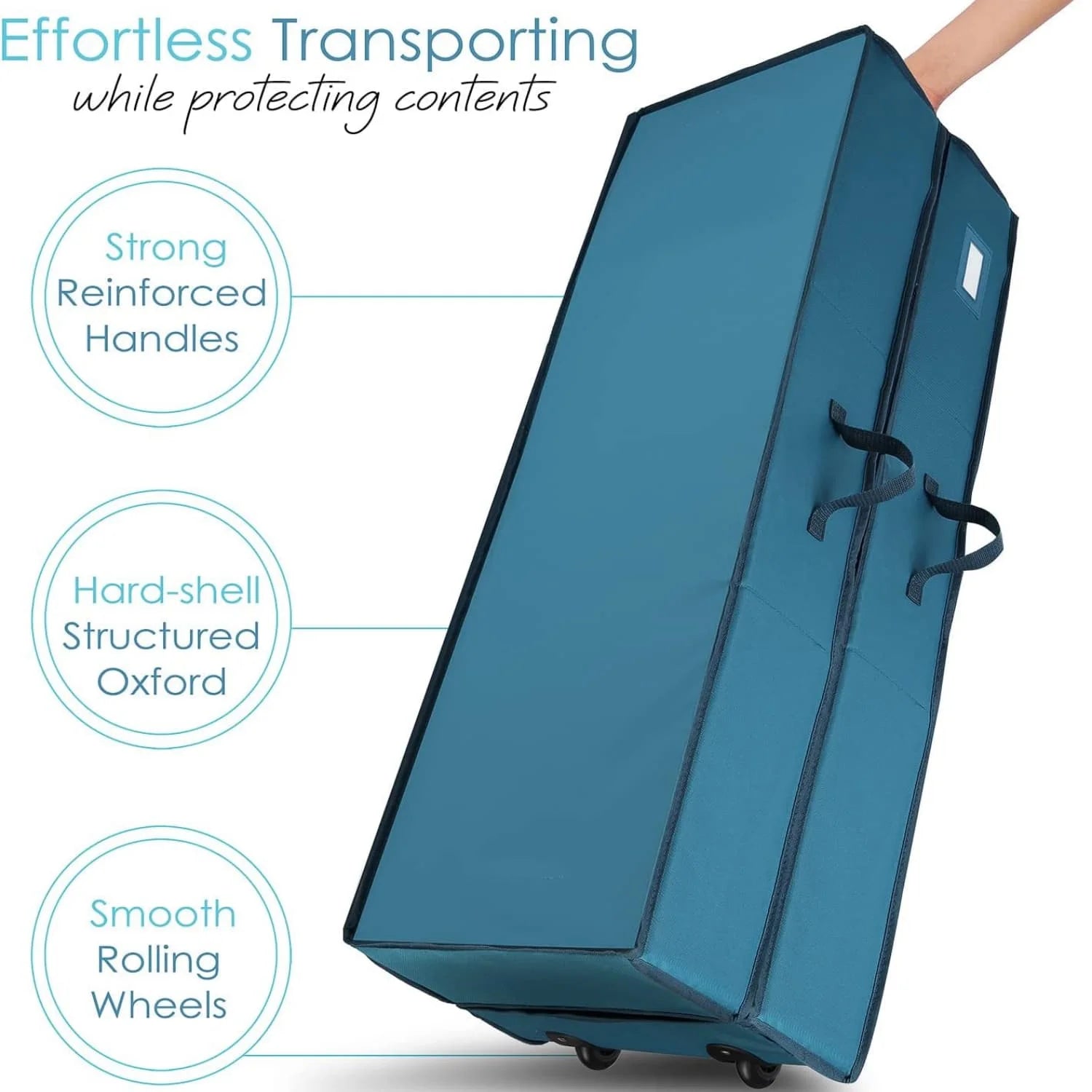 Wrapping Paper Storage Container with Ribbon Dispenser and Interior Pockets - Large Christmas Storage Containers with Wheels Fits 30 Rolls of 40" Length Blue – Multiroom Organization Format with Functional, Easy-Use Details