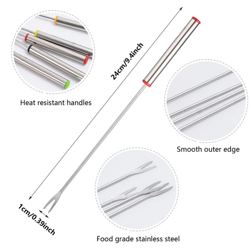 12PCS 9.5 Inch Color-Coded Stainless Steel Fondue Forks Cheese Fork Fruit with Heat-Blocking – Durable Stainless Steel Construction with Functional, Easy-Use Details