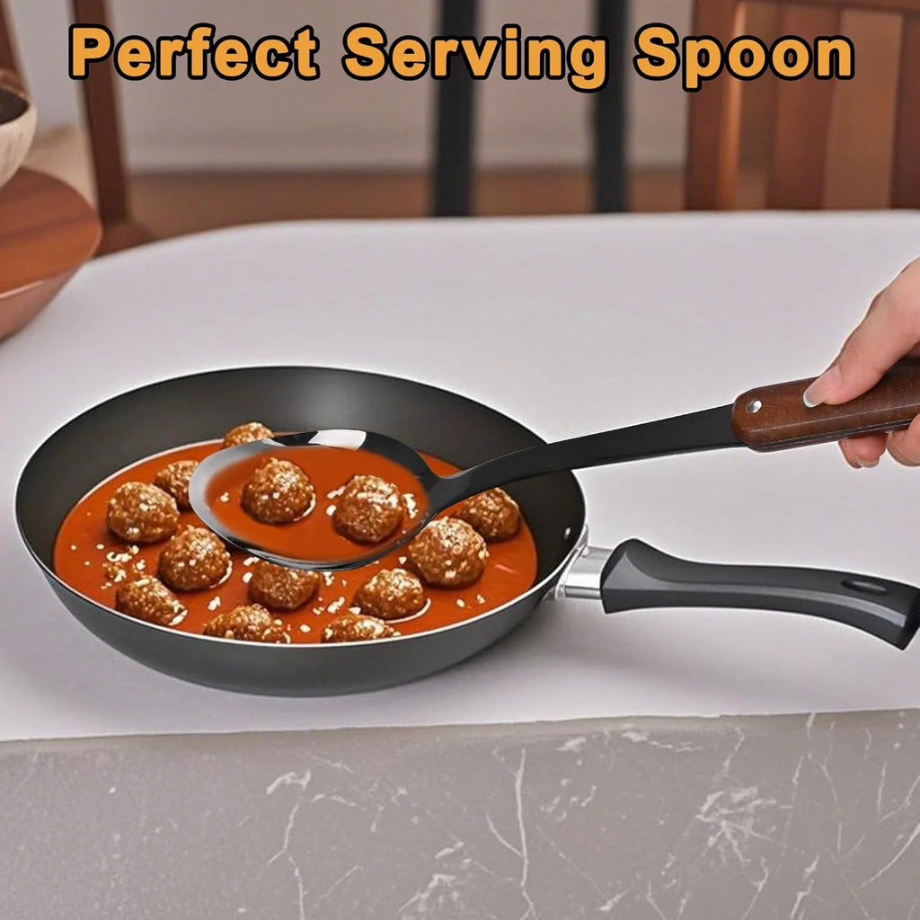 Stainless Steel Cooking Utensils Set Mirror Polished 6 Pieces Kitchen Utensils Set Kitchen Tools Set With Wooden Handle Non-Stick Heat Resistant,Dishwasher Suitable Easy to Clean – Convenient Carry Handles with Functional, Easy-Use Details
