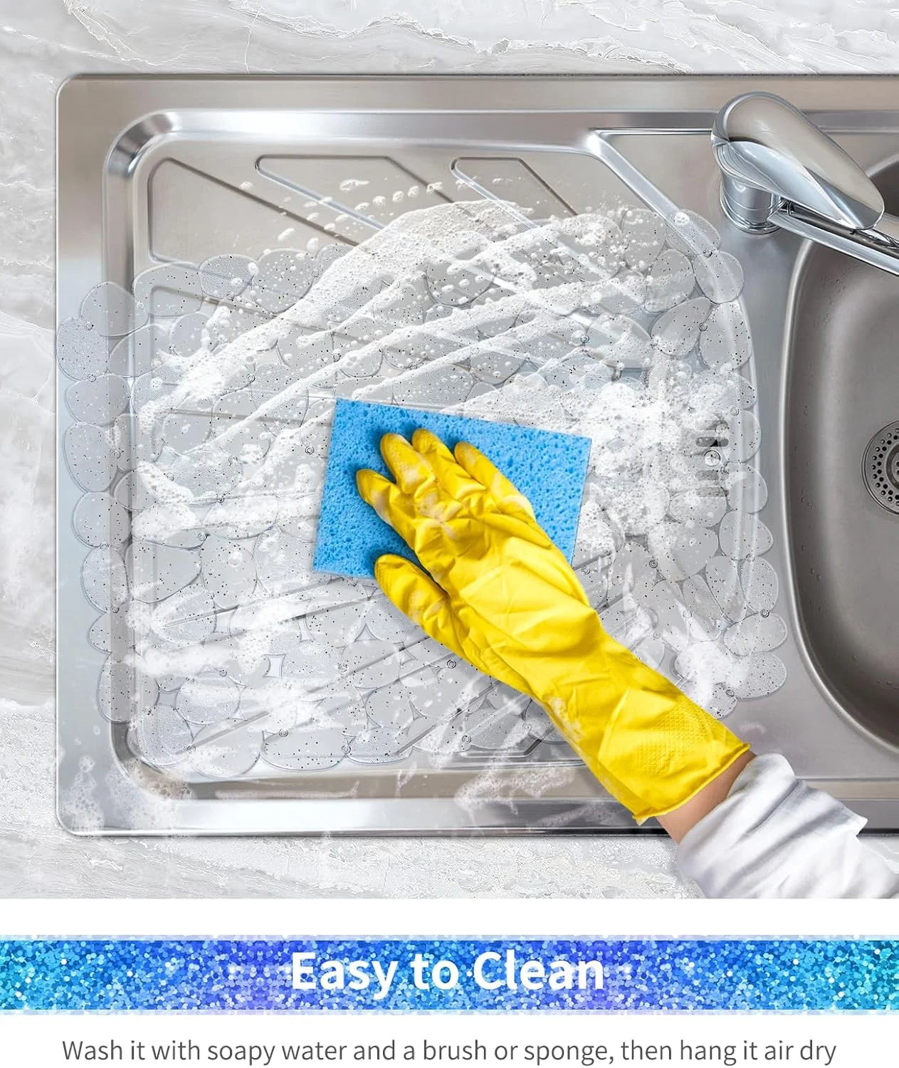 Bligli Pebble Sink Mat 2-Pack - PVC Kitchen Protector for Stainless Steel/Ceramic Dish Drying Mat for Dishes 15.7" x 11.8" Bling Clear – Clear-View Organization with Functional, Easy-Use Details
