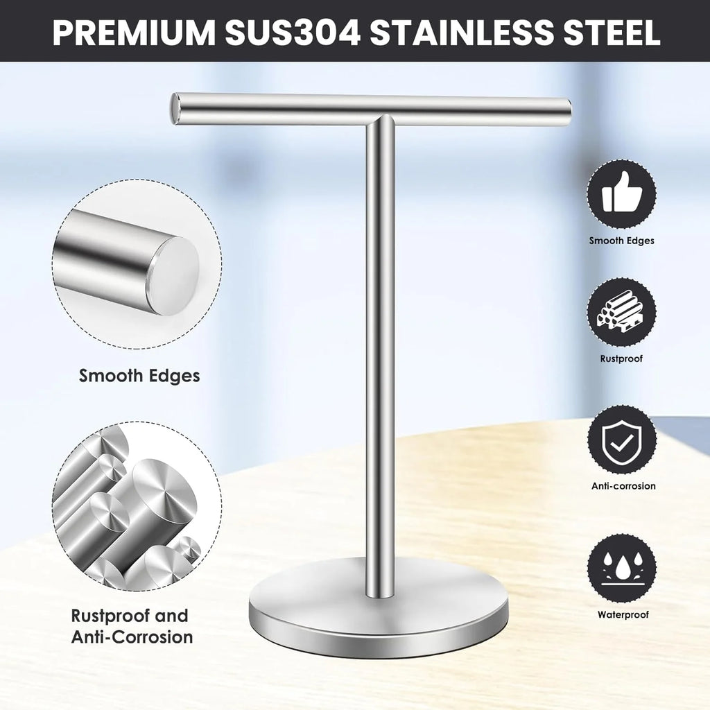 T-Shape Bath Hand Towel Holder Stand Stainless Steel Free Standing Hand Towel Rack with Heavy Base for Bathroom Kitchen & Countertop Matte Black – Durable Stainless Steel Construction with Functional, Easy-Use Details