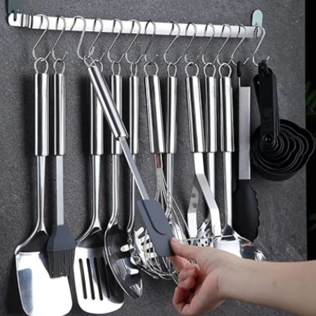 Kitchen Utensils Set 38 Pieces Stainless Steel Cooking Utensils Set Kitchen Gadgets Cookware Kitchen Tool Set with Utensil Holder Rack And Hooks For Hanging Dishwasher Suitable – Space-Saving Hanging Design with Functional, Easy-Use Details