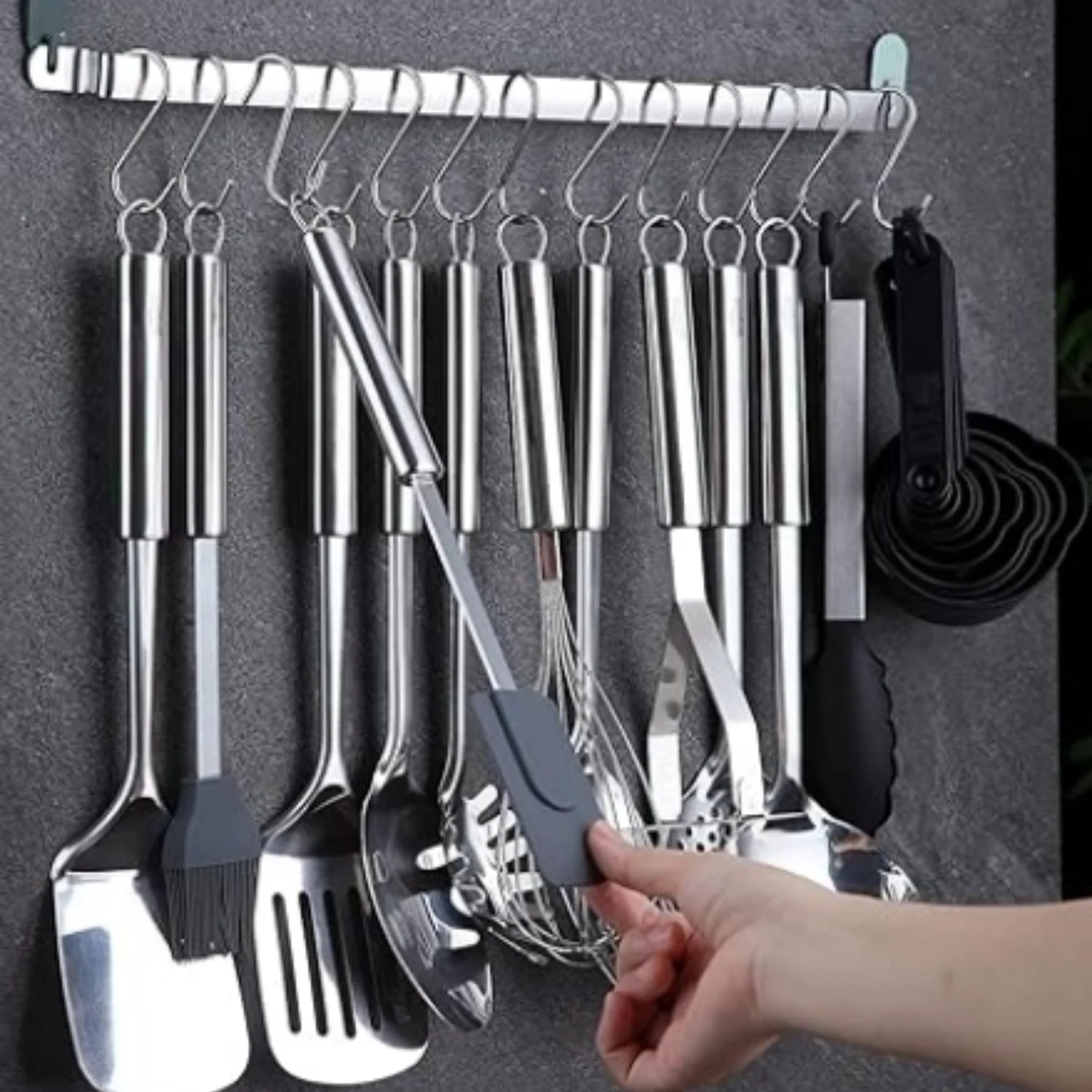Kitchen Utensils Set 38 Pieces Stainless Steel Cooking Utensils Set Kitchen Gadgets Cookware Kitchen Tool Set with Utensil Holder Rack And Hooks For Hanging Dishwasher Suitable – Space-Saving Hanging Design with Functional, Easy-Use Details