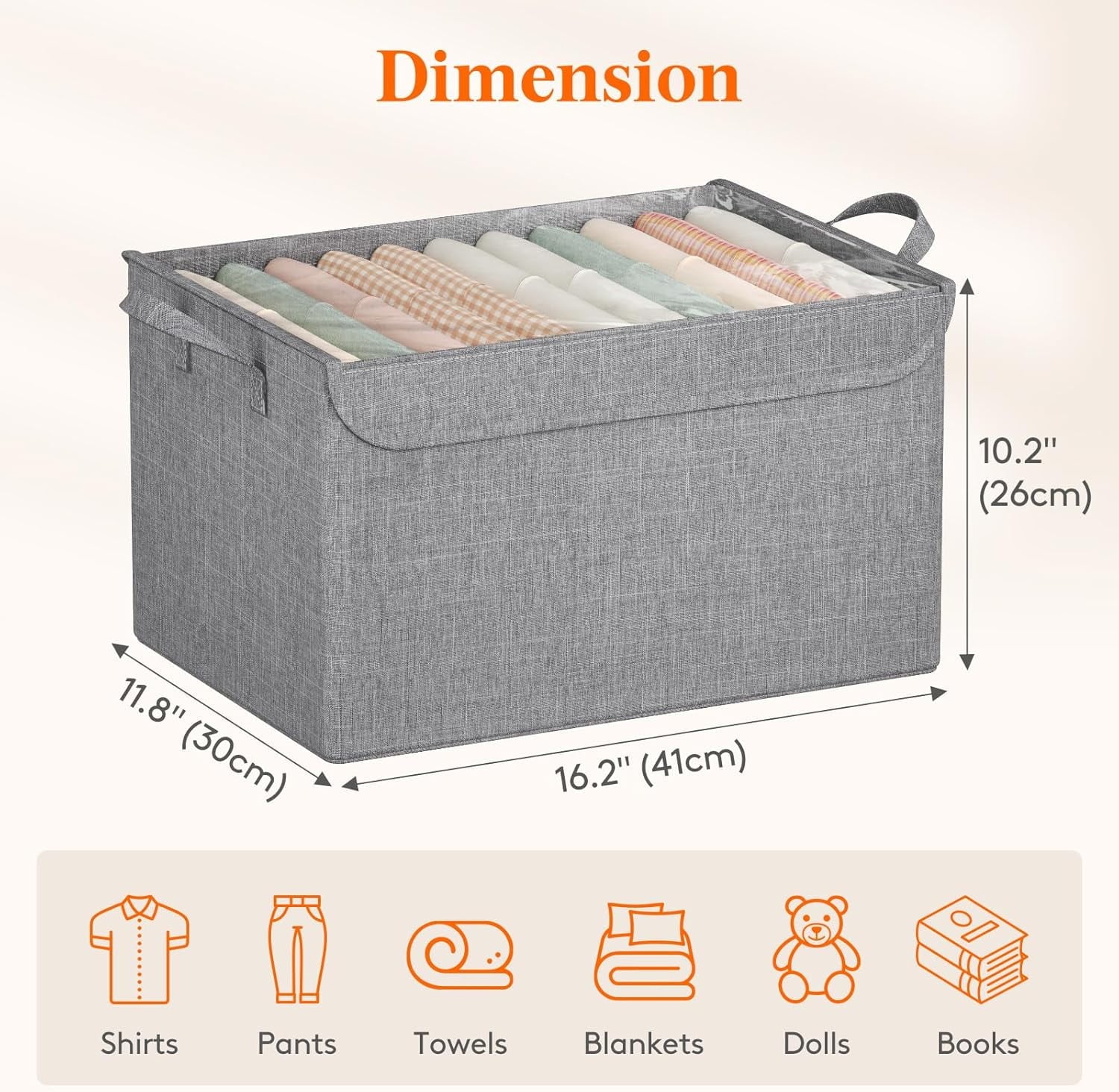 Fabric Storage Boxes 6 Pcs Stackable Storage Bins with Clear Lids Foldable Oxford Cloth Cube Closet Organizer Baskets Clothes Containers for Towels Blankets Books Light Grey-Large – Foldable Space-Saving Design with Functional, Easy-Use Details