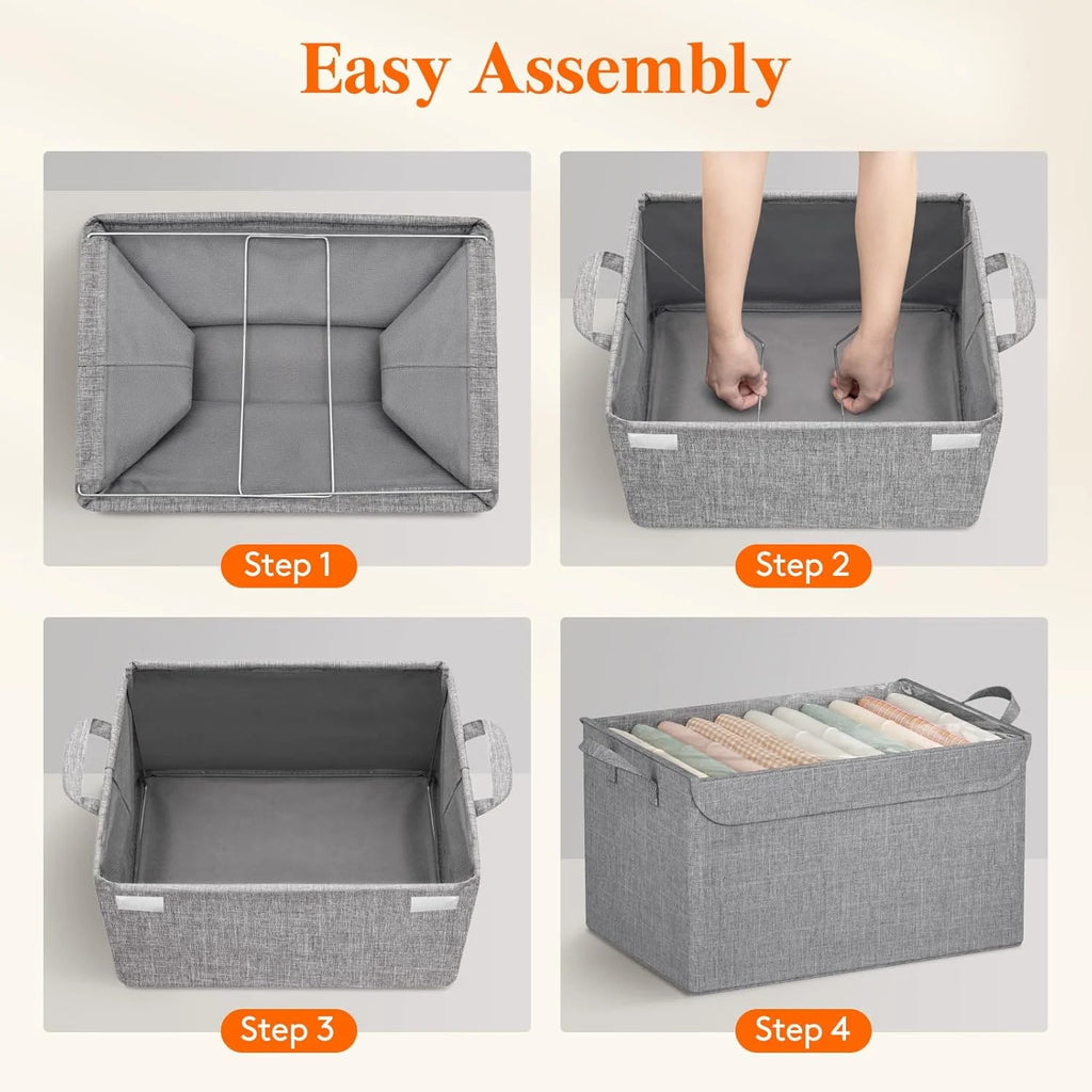 Fabric Storage Boxes 6 Pcs Stackable Storage Bins with Clear Lids Foldable Oxford Cloth Cube Closet Organizer Baskets Clothes Containers for Towels Blankets Books Light Grey-Large – Foldable Space-Saving Design with Functional, Easy-Use Details