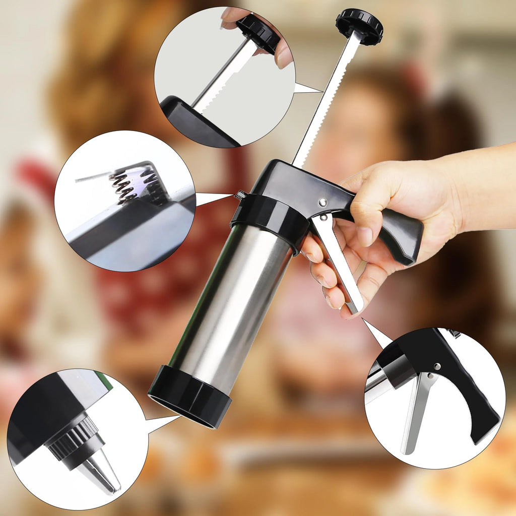 Stainless Steel Cookies Press Cookies Press for Baking,Cookie Press Gun Kit with 13 Cookie Discs and 8 Piping Tips for DIY cake Maker Decorating Baking Supplies – Durable Stainless Steel Construction with Functional, Easy-Use Details