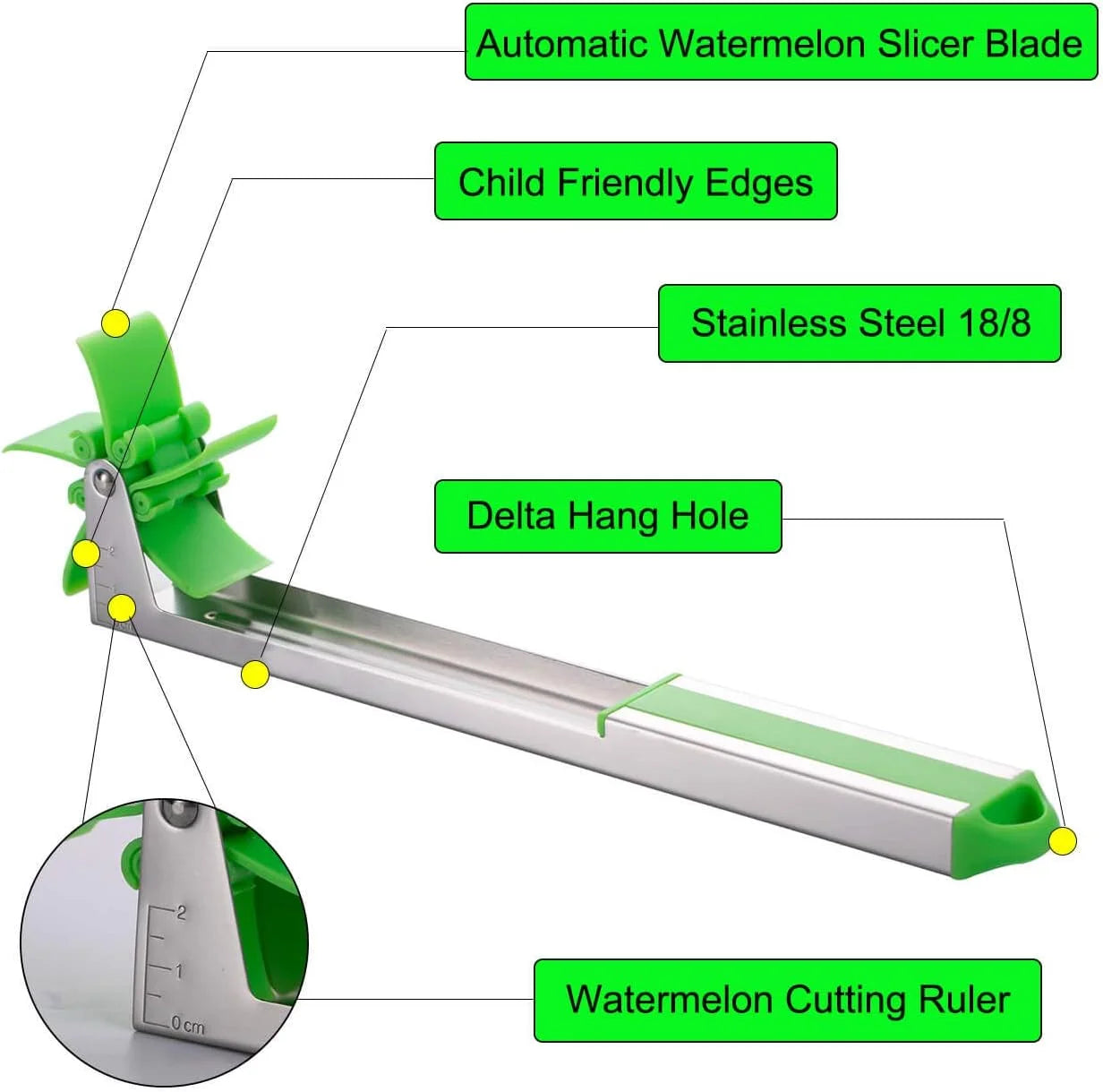 Watermelon Windmill Cutter Slicer Stainless Steel Shape Fruit Tools Quickly Cut Tool Kitchen Gadgets with Melon Scoop – Durable Stainless Steel Construction with Functional, Easy-Use Details