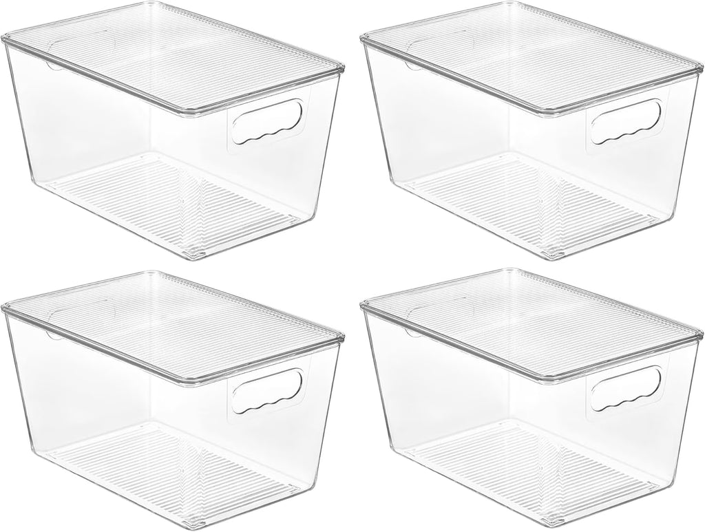 Clear Stackable Storage Bins with Lids Large Plastic Containers with Handle for Pantry Organizer and Storage,Suitable for Bathroom,Cabinet,Kitchen,Fridge,Closet Organization – Stackable Organization with Functional, Easy-Use Details