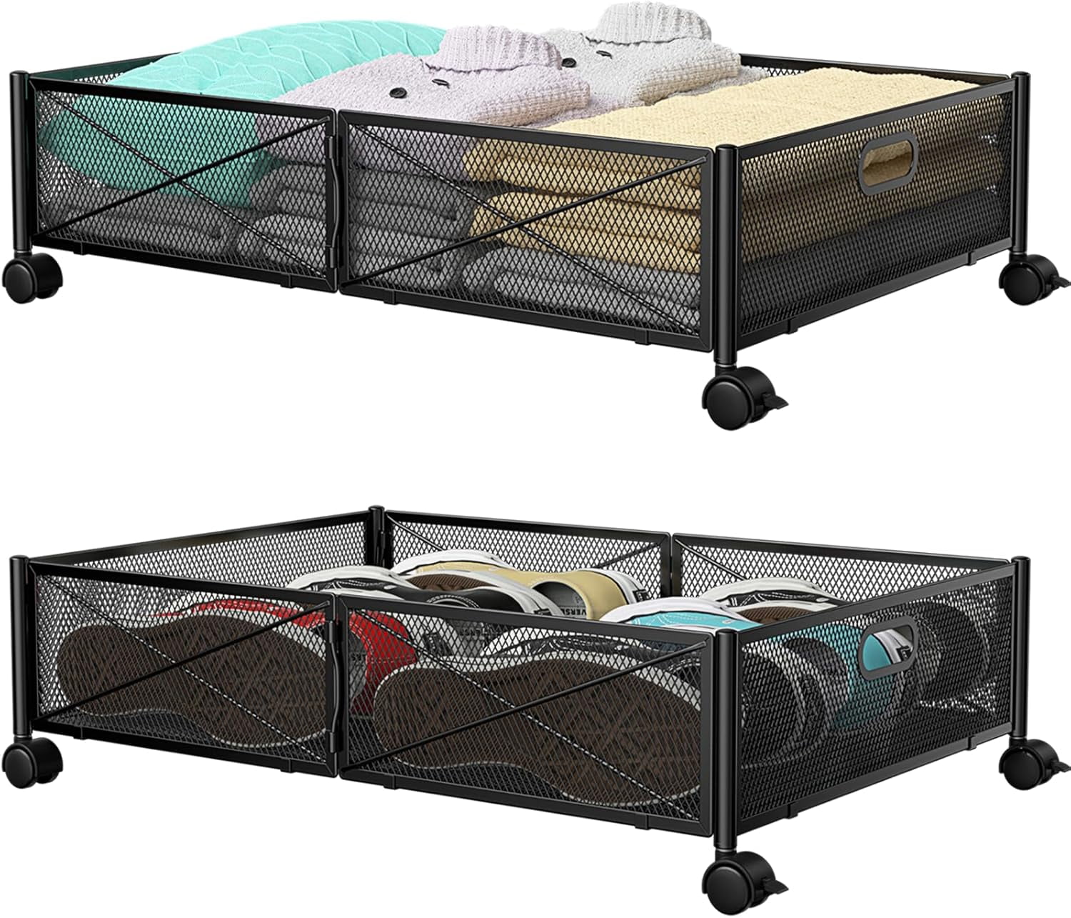 Under Bed Storage Containers with Wheels - Shoe Storage Organizer Drawer Tool-free Assembly Metal Underbed Storage for Bedroom Clothes Shoes Blankets - 2Pack – Everyday Household Format with Functional, Easy-Use Details
