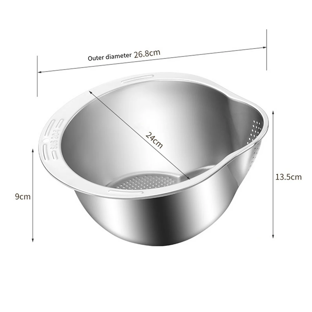 Rice Washer Strainer Bowl Stainless Steel Washing Colander Fruit and Vegetable Kitchen Tool A – Durable Stainless Steel Construction with Functional, Easy-Use Details