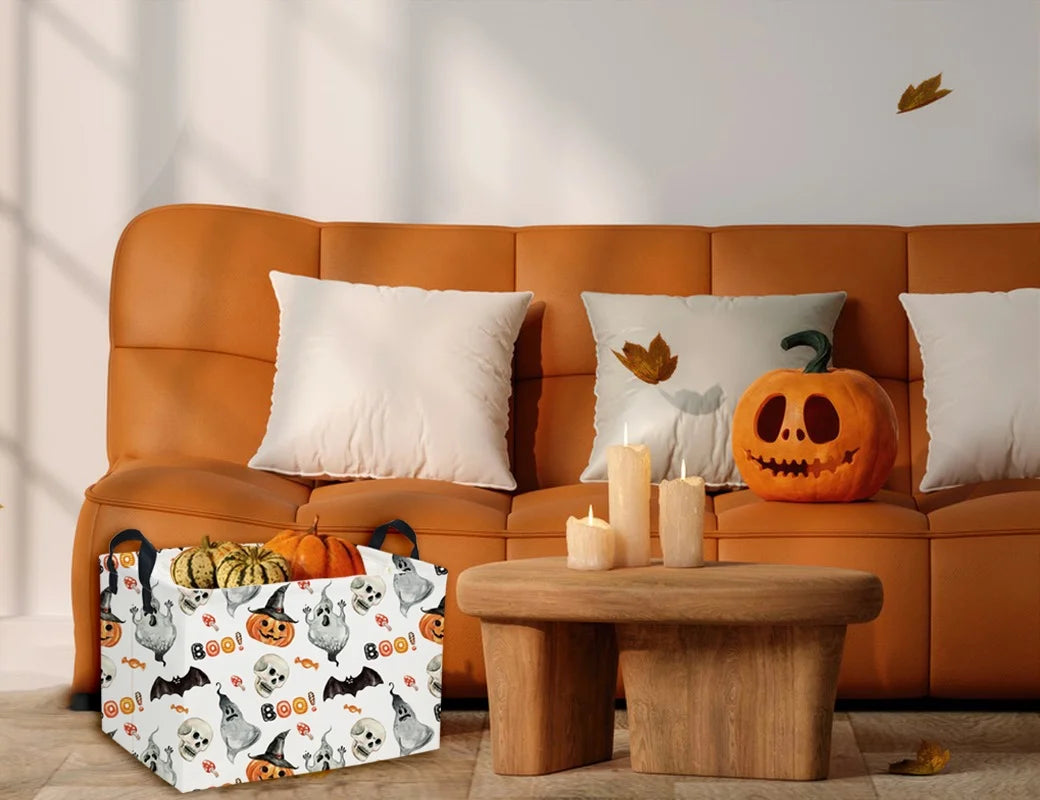 Rectangular Kids Storage Bin Halloween Basket Cartoon Storage Basket with Handles for Organizing Home Kitchen Boys and Girls Toys Bins Shelf Baskets(Watercolor Halloween) – Multiroom Organization Format with Functional, Easy-Use Details
