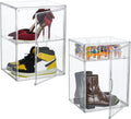 XXX-Large Clear Acrylic Display Case Boot Shoe Storage Boxes With An Adjustable Divider,2 Pack 2 Tiers Clear Plastic Stackable Storage Bins With Lids Big Display Acrylic Box With Magnetic – Multiroom Organization Format with Functional, Easy-Use Details