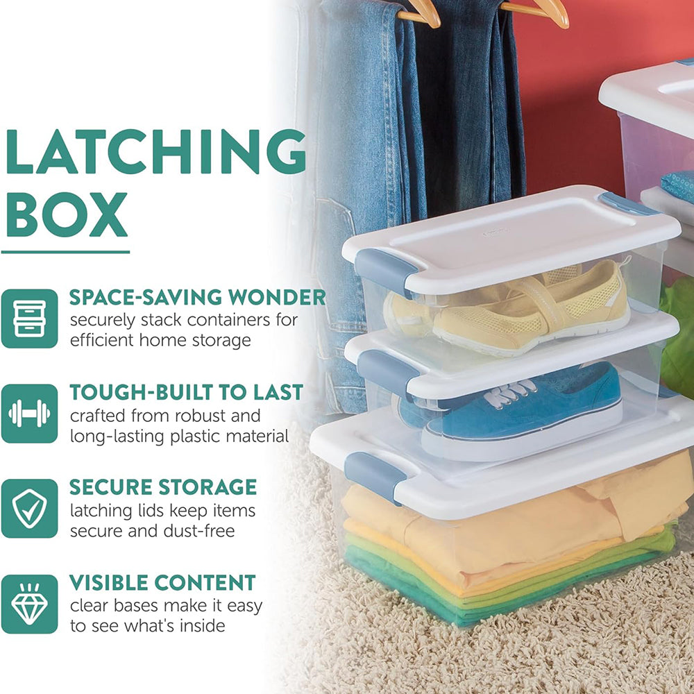 12-Pack Latching Box Stackable Storage Bins with Lids Clear Plastic 6 Quart – Stackable Organization with Functional, Easy-Use Details