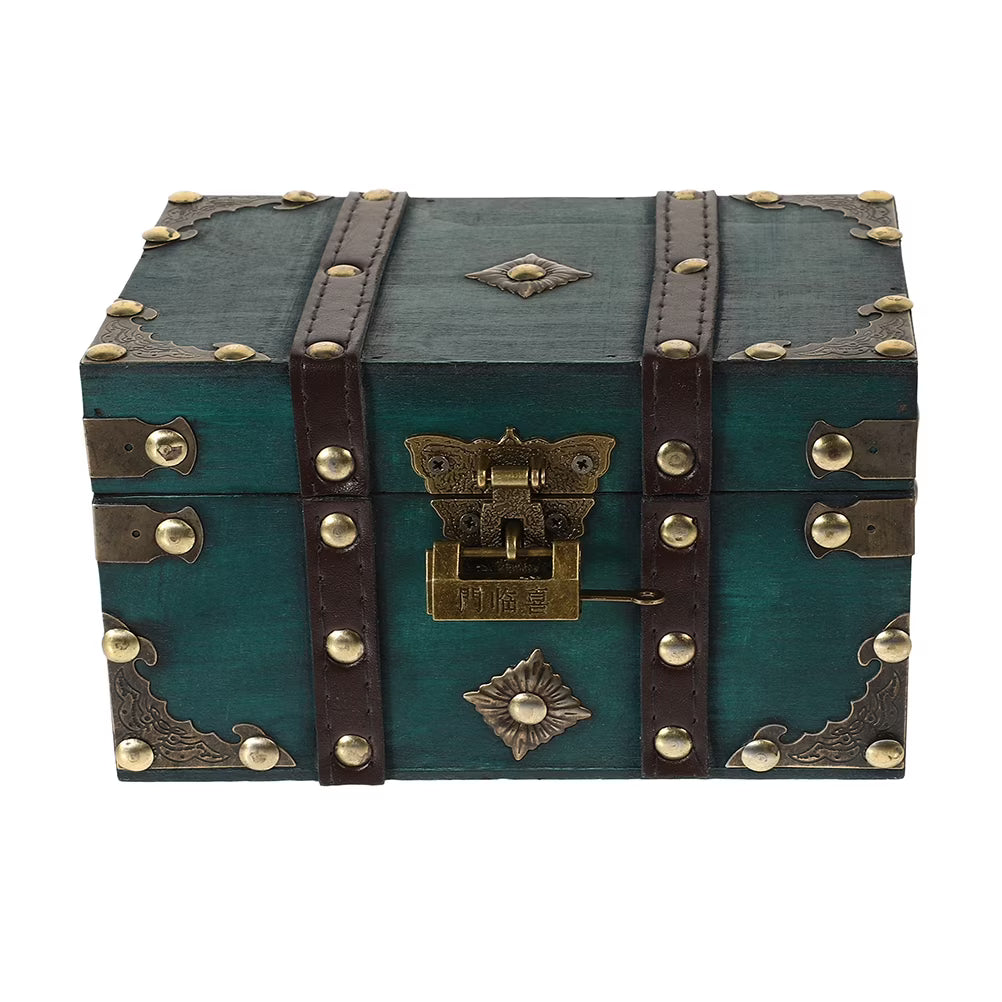 Wooden Storage Box Keepsake Stash Photo Treasure Chest Crate Dark Green – Natural-Look Construction with Functional, Easy-Use Details