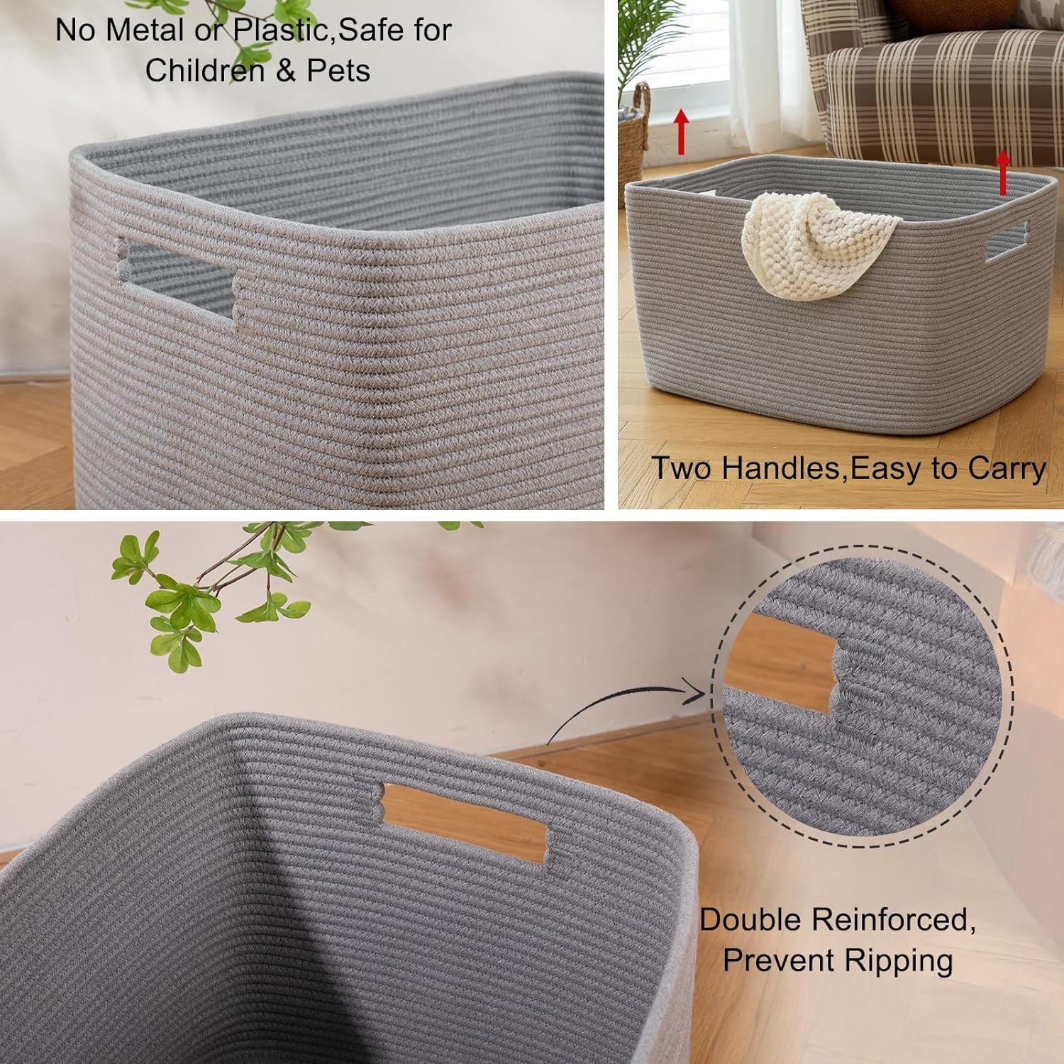 118L XXXLarge Cotton Rope Storage Basket Oversized Blanket Basket Used for Organizing Dirty Clothes in Living Room Bedroom Nursery Dog Toy Storage Bins 25" x 17" x 16",Grey – Practical Home Organization with Functional, Easy-Use Details