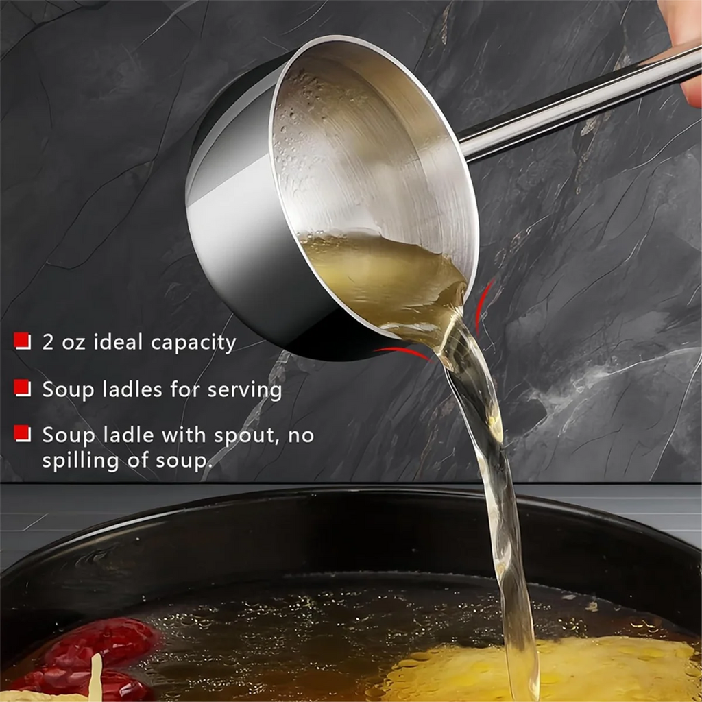 Small Soup Ladle Stainless Steel Metal Deep Spoon with Pour Spout 2 Oz Long Handle Gravy Ladles Heat- 10.5 Inch – Convenient Carry Handles with Functional, Easy-Use Details
