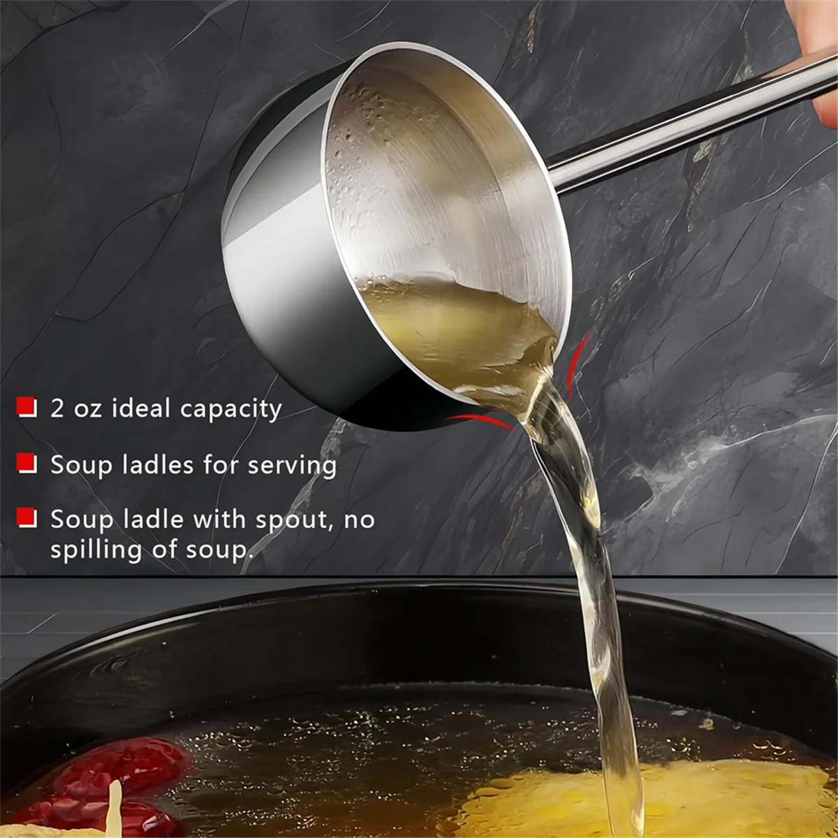 Small Soup Ladle Stainless Steel Metal Deep Spoon with Pour Spout 2 Oz Long Handle Gravy Ladles Heat- 10.5 Inch – Convenient Carry Handles with Functional, Easy-Use Details