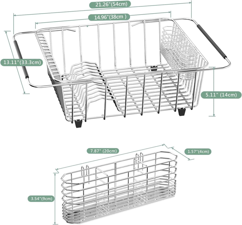 Dish Drying Rack in-Sink 304 Stainless Steel Dish Drainer with Stainless Steel Silverware Holder Over Inside Sink-Adjustable – Durable Stainless Steel Construction with Functional, Easy-Use Details