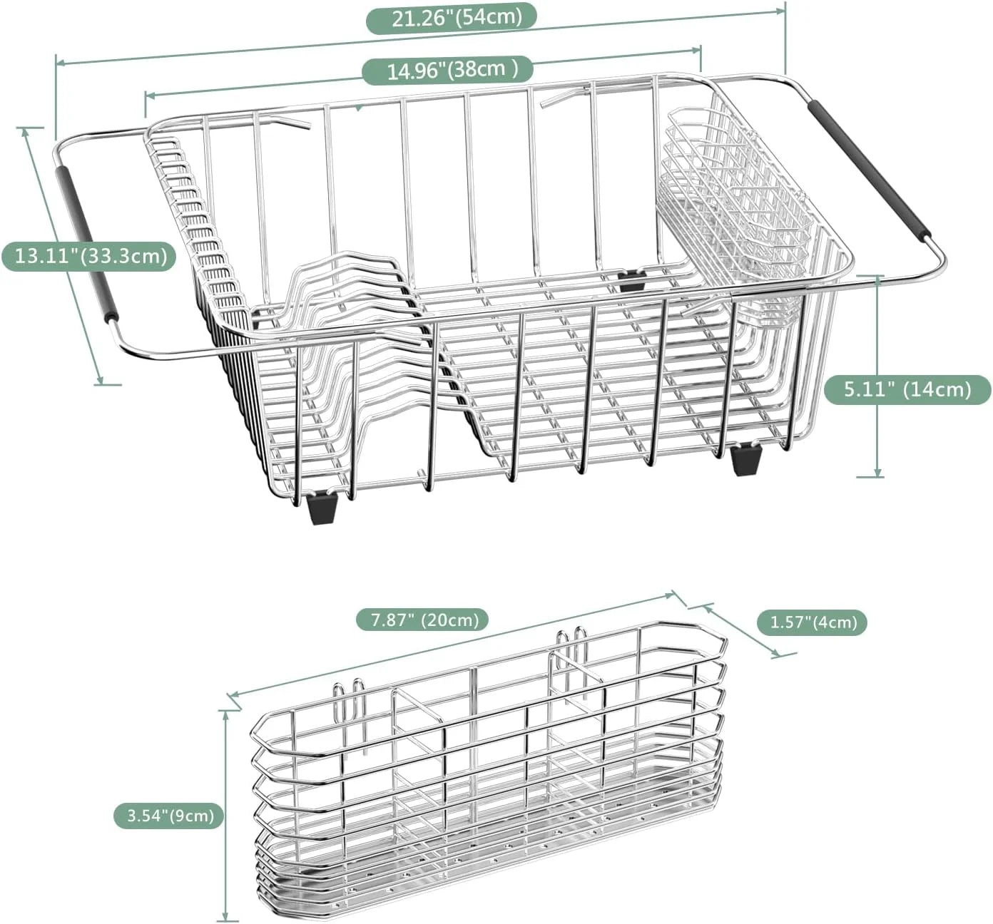 Dish Drying Rack in-Sink 304 Stainless Steel Dish Drainer with Stainless Steel Silverware Holder Over Inside Sink-Adjustable – Durable Stainless Steel Construction with Functional, Easy-Use Details