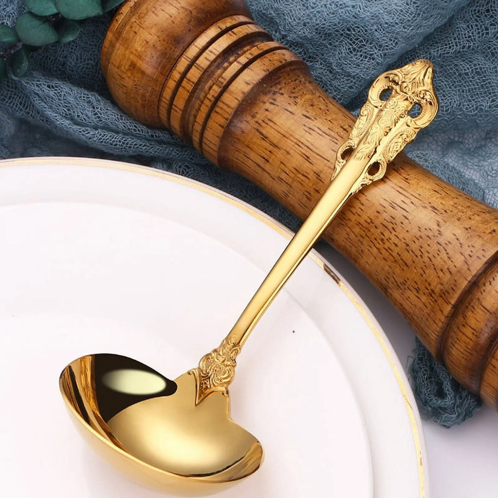 304 Stainless Steel Soup Ladle Cooking Tool Kitchen Gold Plated Spoon – Durable Stainless Steel Construction with Functional, Easy-Use Details