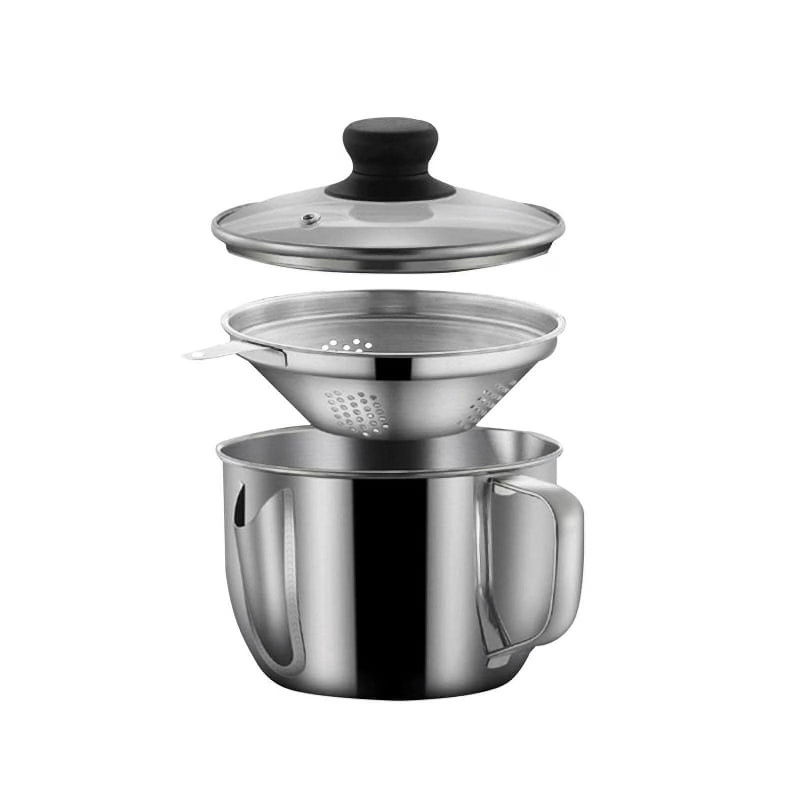 Stainless Steel Fat Separator 1L/4 Cup Gravy Grease with Strainer and Glass Lid Soup Oil Cup – Durable Stainless Steel Construction with Functional, Easy-Use Details