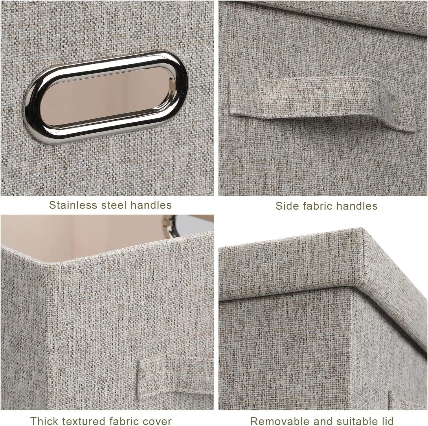 Medium 15" 21 Quart Collapsible Stackable Storage Bins with Lids 5 Packs Beige Foldable Fabric Closet Boxes Heavy-duty Lidded Linen Cube Baskets Container Organizers and Storage – Multiroom Organization Format with Functional, Easy-Use Details