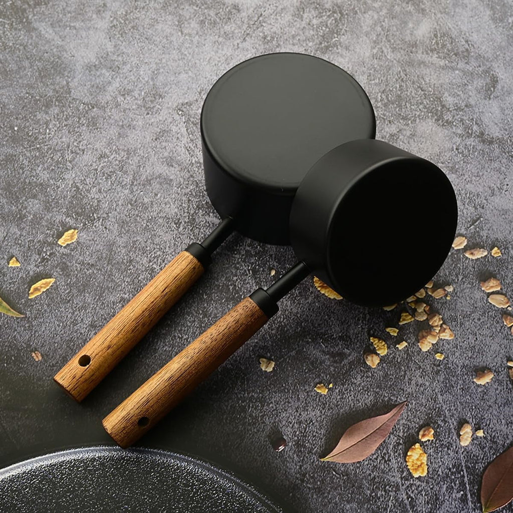 8 pieces Golden Measuring Cups Set and Measuring Spoons Set with Scale Wooden Handle Stainless Steel Dry & Liquid Measuring Cup for Cooking Baking – Convenient Carry Handles with Functional, Easy-Use Details