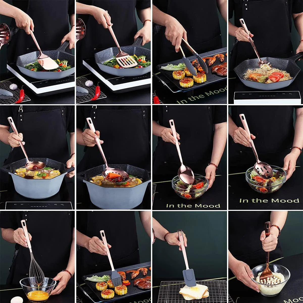 Copper Kitchen Utensils Set,13 Pieces Stainless Steel Cooking Utensils Set with – Durable Stainless Steel Construction with Functional, Easy-Use Details