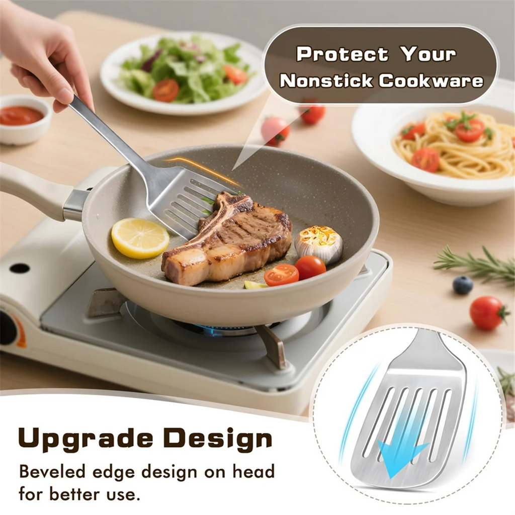 4 Pcs Cooking Utensils Set Stainless Steel Kitchen Utensils,Kitchen Tools Include Wok Spatula Serving Spoon,1 set * spatula set,Silver – Durable Stainless Steel Construction with Functional, Easy-Use Details