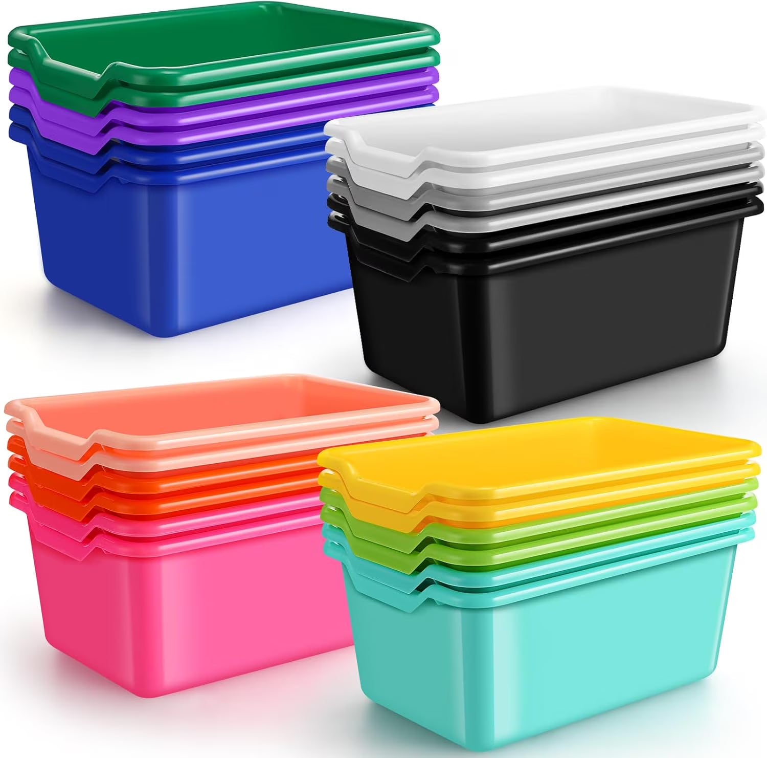 24 Pcs Plastic Cubby Bins Classroom Cubby Organization Book Bins for Classroom Bulk Toy Storage Baskets Stackable Assorted Colors Storage Containers for Home Office School Nursery Playroom – Stackable Organization with Functional, Easy-Use Details