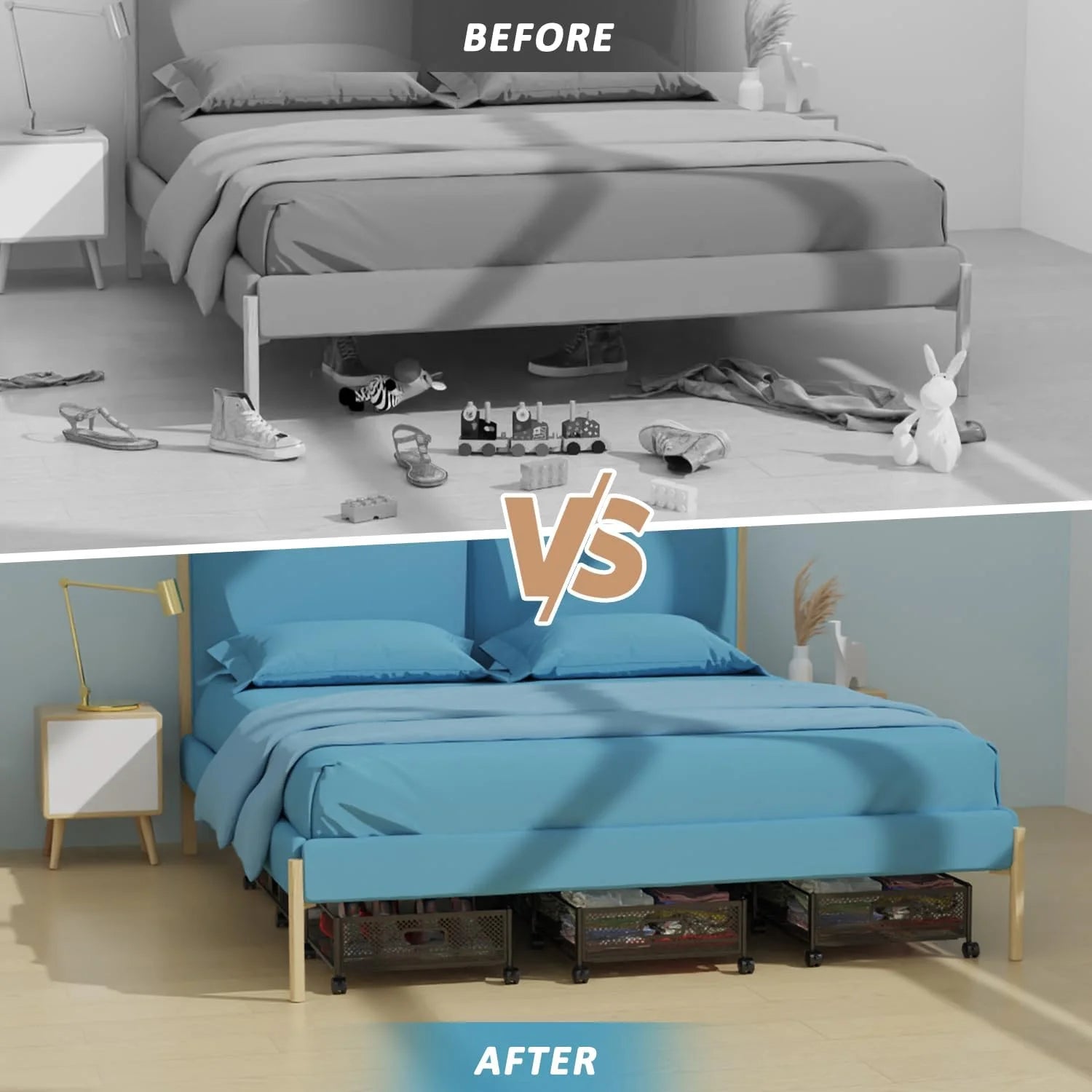 47.2'' Long Under Bed Storage on Wheels 57.6L Large Capacity Rolling Under the Bed Storage Containers Tool-Free Assembly Foldable Underbed Shoes Clothes Toy Drawers – Everyday Household Format with Functional, Easy-Use Details