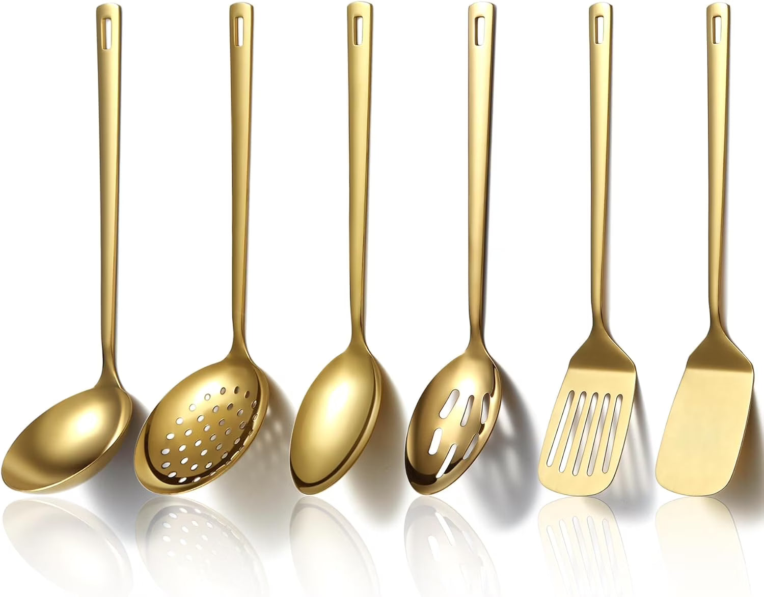 Gold Kitchen Utensils Set 6pcs Titanium Plating Stainless Steel Cooking Utensils Set Heavy Duty Kitchen Tools Spatulas Set Home Essentials Kitchen Gadgets Accessories – Durable Stainless Steel Construction with Functional, Easy-Use Details